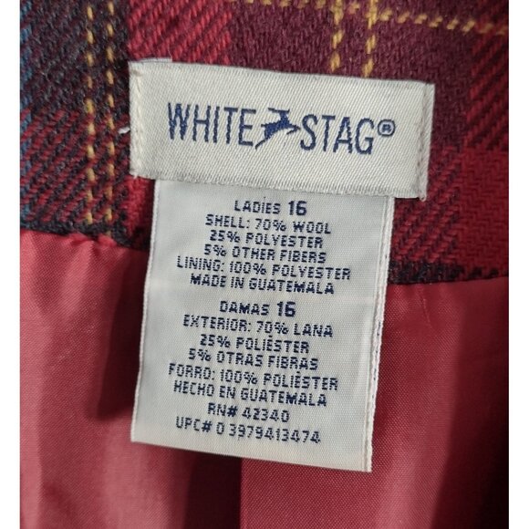 Vintage White Stag Tartan Plaid Wool Blend Blazer 16 Academia Preppy Holiday - Picture 7 of 8